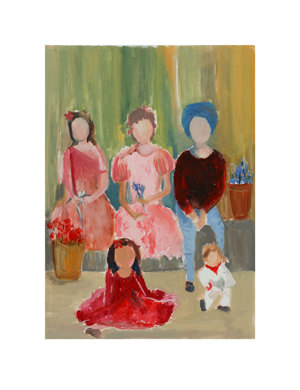 Colette Prieur Peintures " Célia en Famille " Huile sur Papier - Format: 35X49 - 2015 -