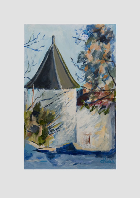 Colette Prieur " Presbytère de Cézac en Quercy, Lot " Acrylique sur Papier - Format: 19,8X31 - 2024 -