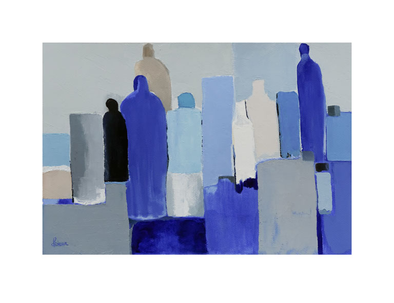 colette prieur peinture " Ombre bleue 1 " Huile sur Papier - Format: 51X35 - 2014 -